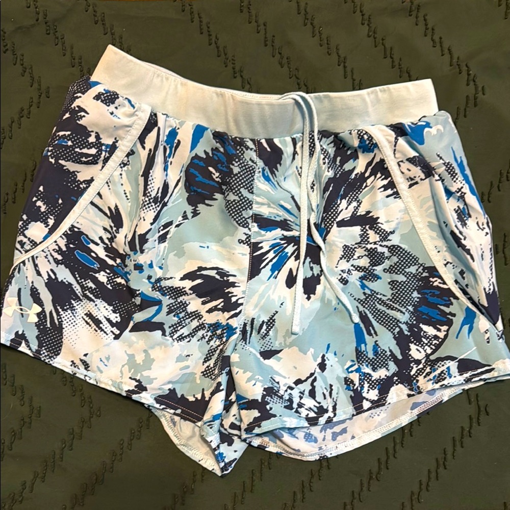 Under Armour Blue and White Athletic Shorts with Abstract Pattern